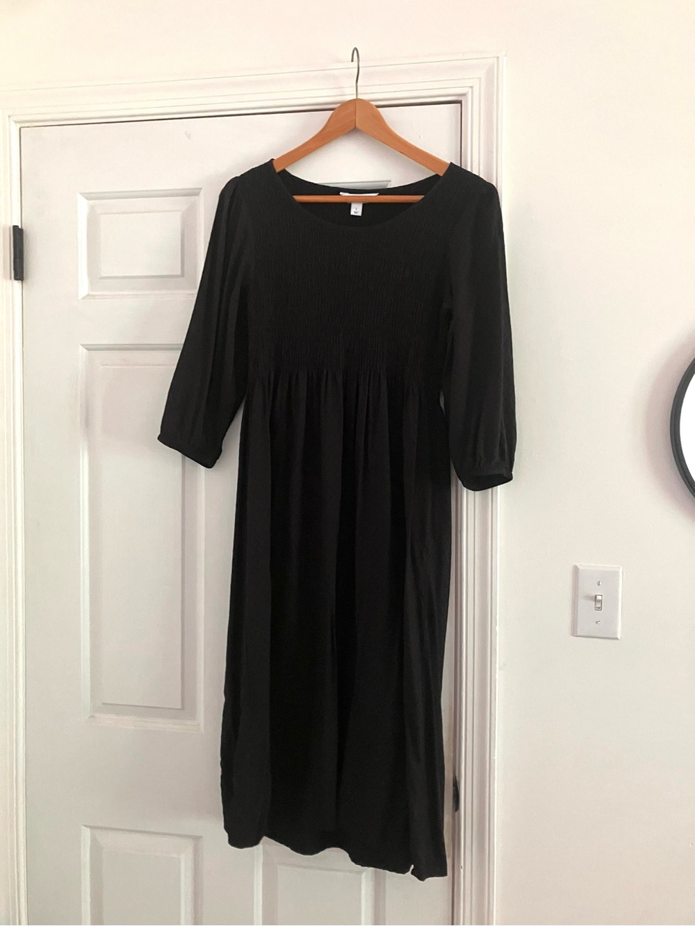 Croft & Barrow Smocked Black Flowy 3/4 Sleeves Midi Dress size Small